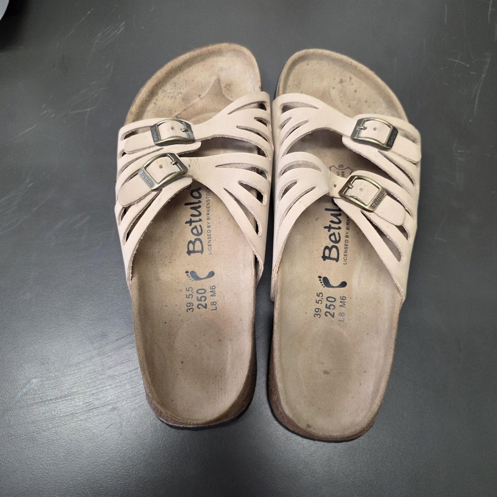 Birkenstocks Betula Sandals Women 8 Beige Leather Slide Buckle Comfort - Picture 3 of 11